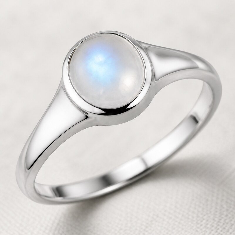 Women's Silver Moonstone Signet Ring - detail view