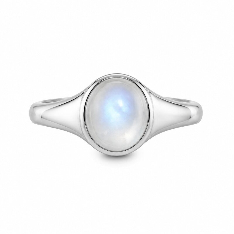 Women's Silver Moonstone Signet Ring - front view view