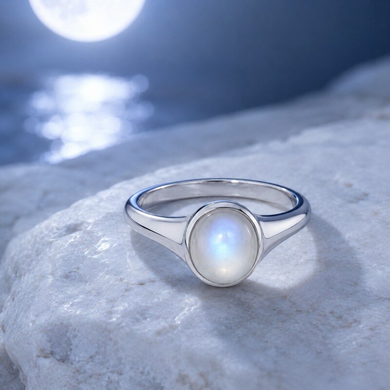 Women's Silver Moonstone Signet Ring - lifestyle view