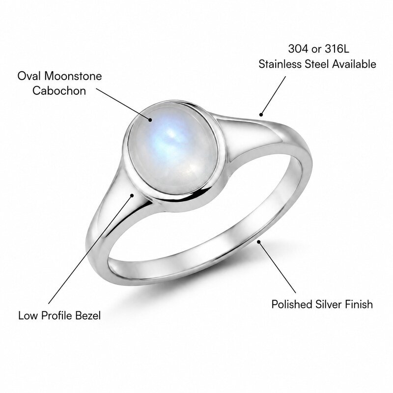 Women's Silver Moonstone Signet Ring - specifications view