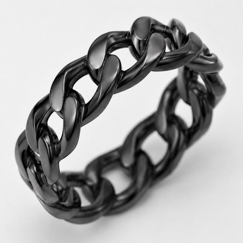 Unisex Black Chain Link Ring - detail view