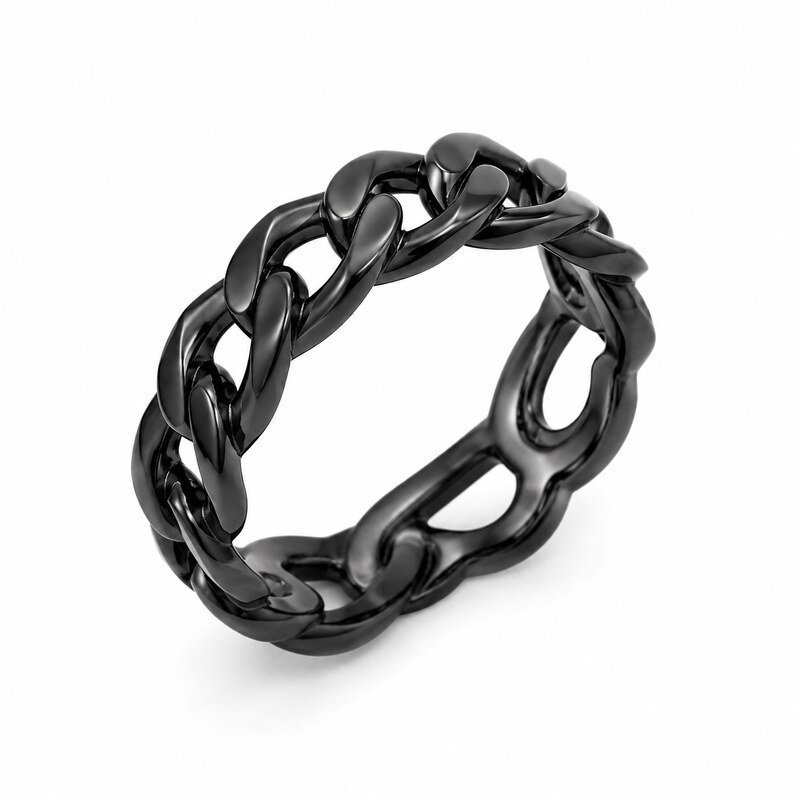 Unisex Black Chain Link Ring - side view view