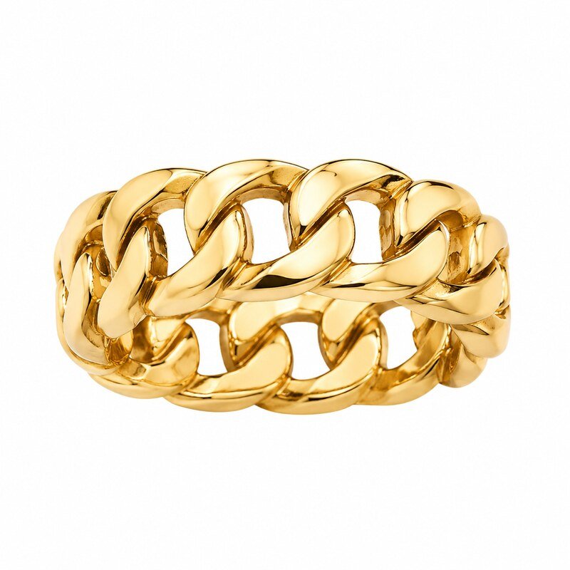 Unisex Gold Cuban Link Ring - front view view