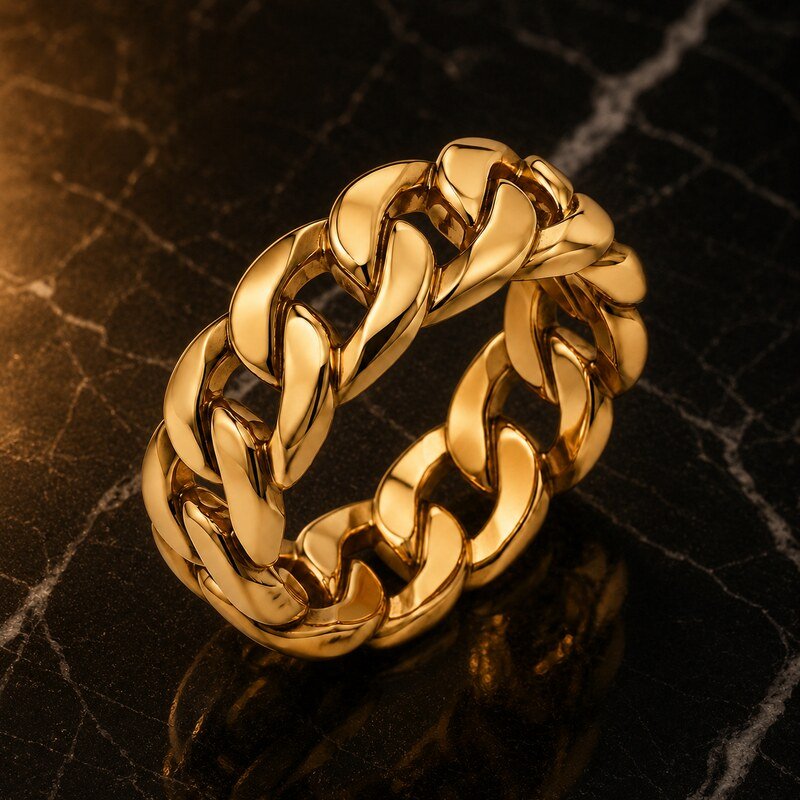 Unisex Gold Cuban Link Ring - lifestyle view