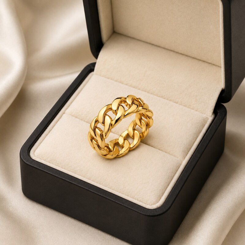 Unisex Gold Cuban Link Ring - packaging view