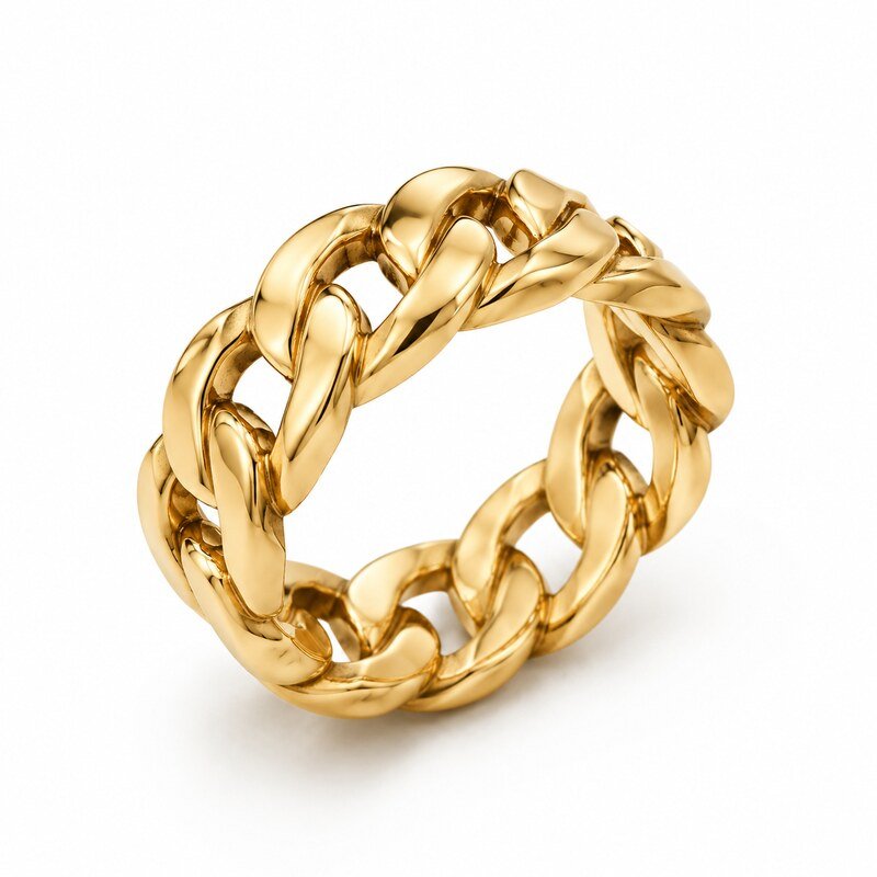 Unisex Gold Cuban Link Ring - side view view
