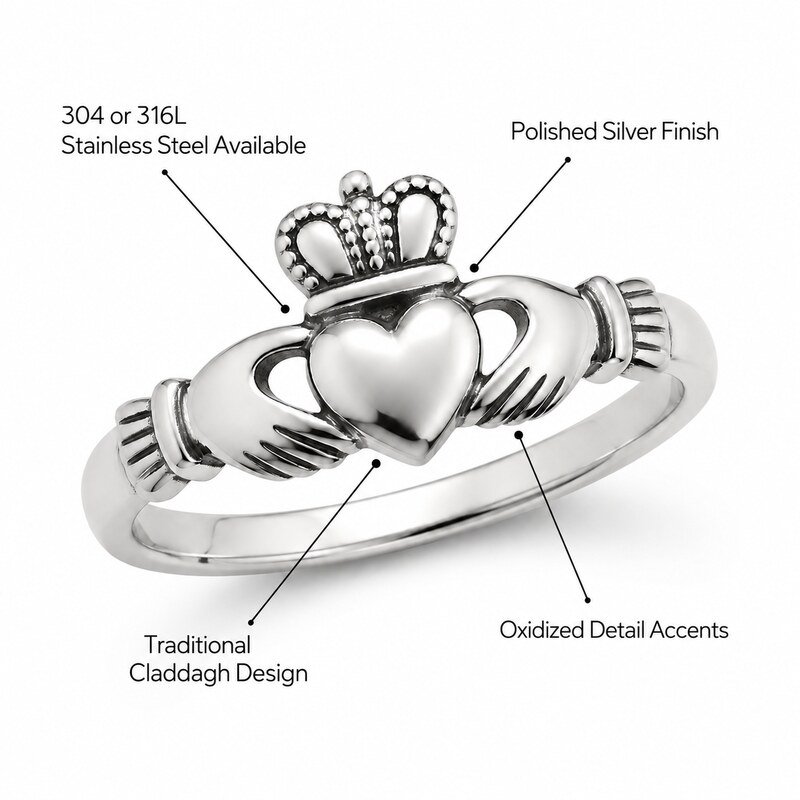 Women's Silver Claddagh Ring - specifications view