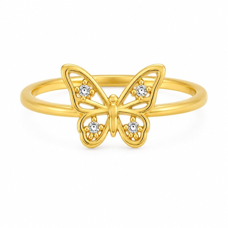 Women's Gold CZ Butterfly Ring - front view view