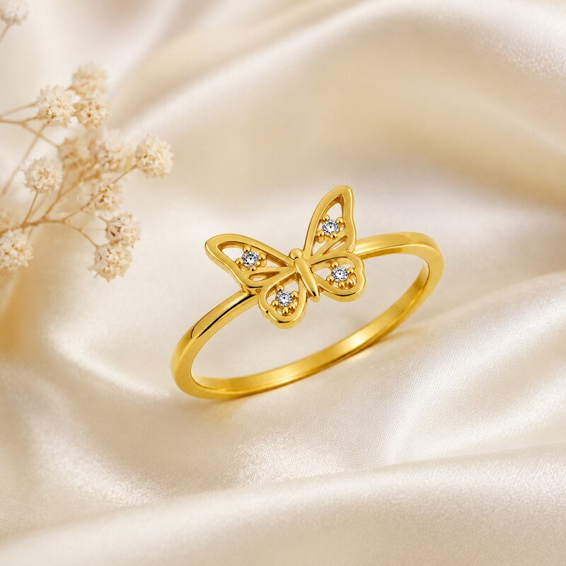Women's Gold CZ Butterfly Ring - lifestyle view
