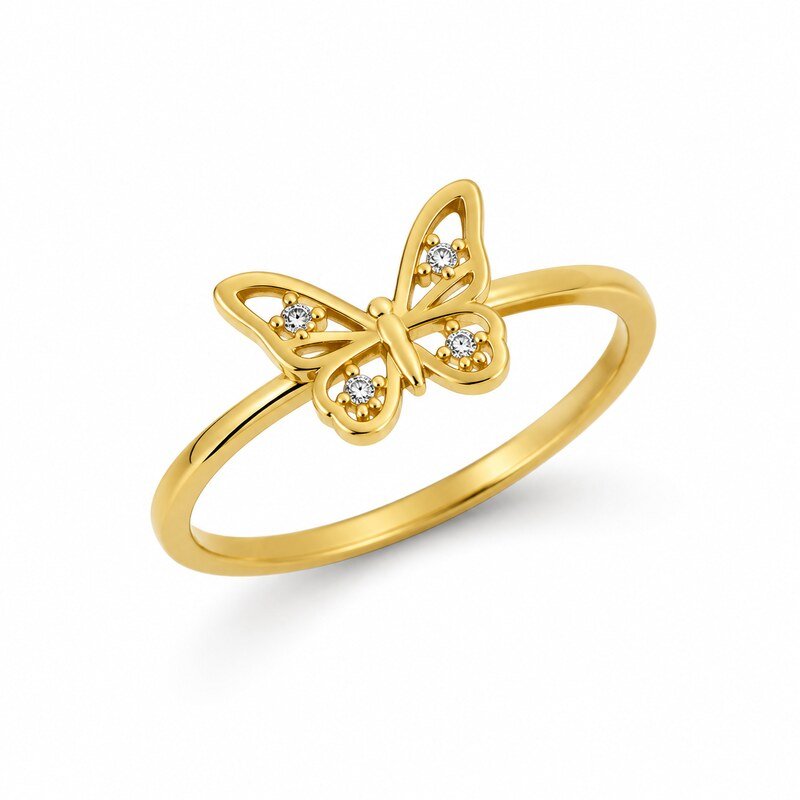 Women's Gold CZ Butterfly Ring - main view