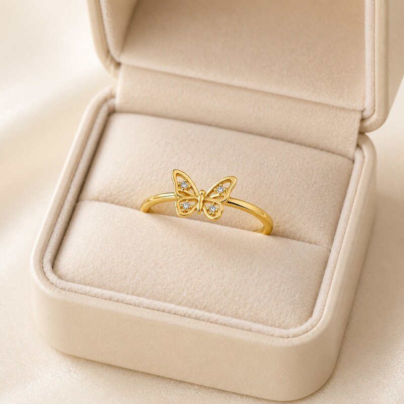 Women's Gold CZ Butterfly Ring - packaging view