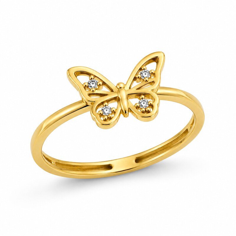 Women's Gold CZ Butterfly Ring - side view view