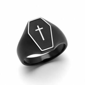 Unisex Black Gothic Coffin Signet Ring