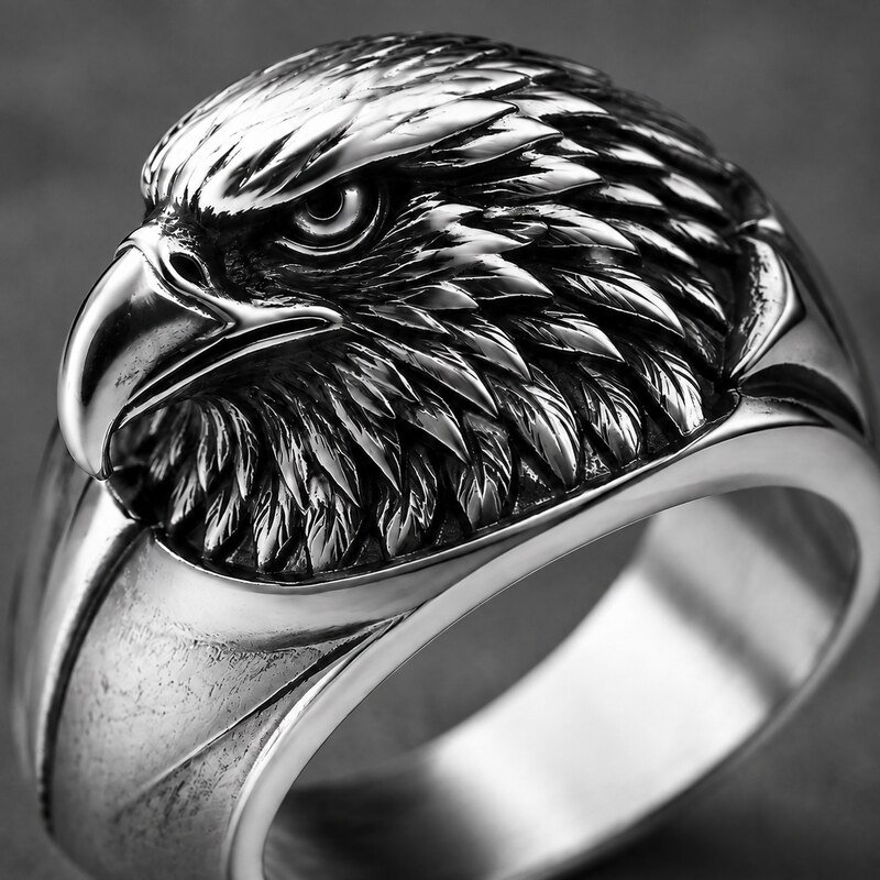 Men's Silver Eagle Signet Ring - detail view