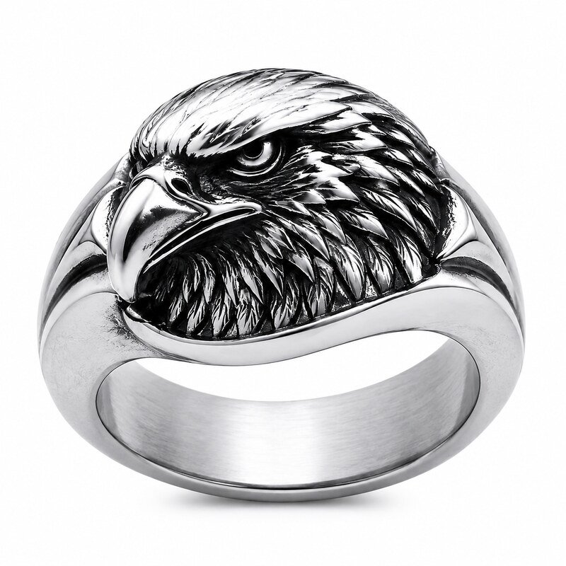 Men's Silver Eagle Signet Ring - front view view