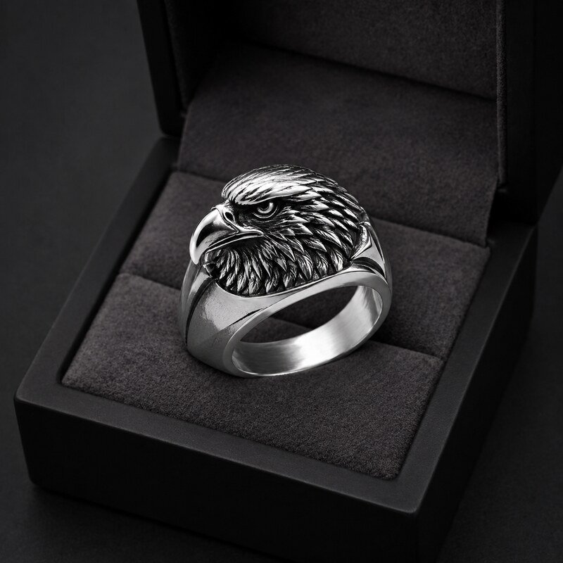 Men's Silver Eagle Signet Ring - packaging view