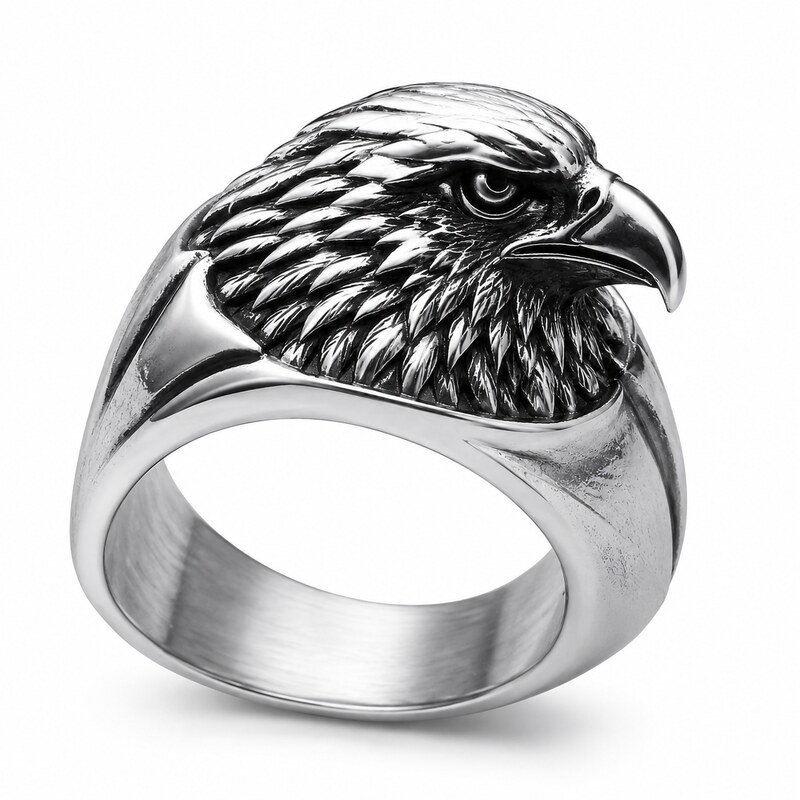 Men's Silver Eagle Signet Ring - side view view