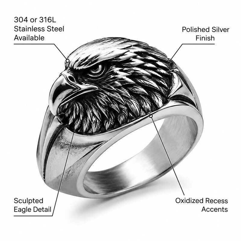 Men's Silver Eagle Signet Ring - specifications view