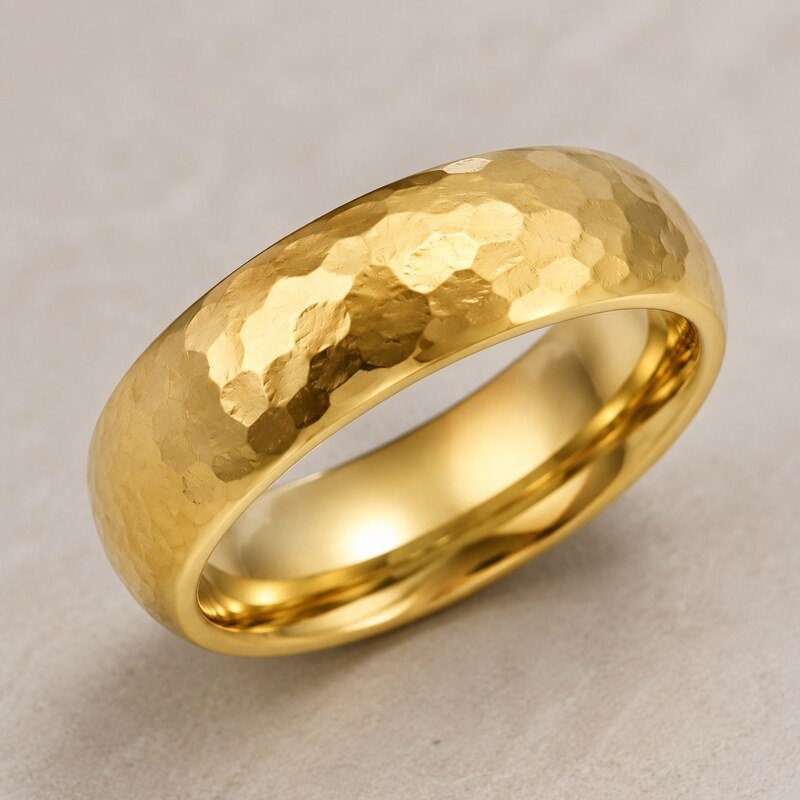Unisex Gold Hammered Wedding Band - detail view