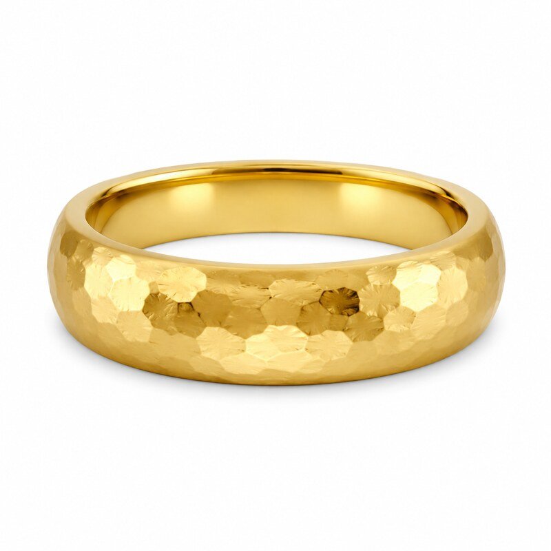 Unisex Gold Hammered Wedding Band - front view view