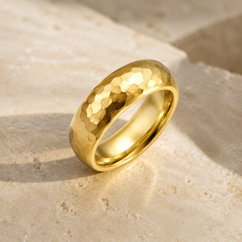 Unisex Gold Hammered Wedding Band - lifestyle view