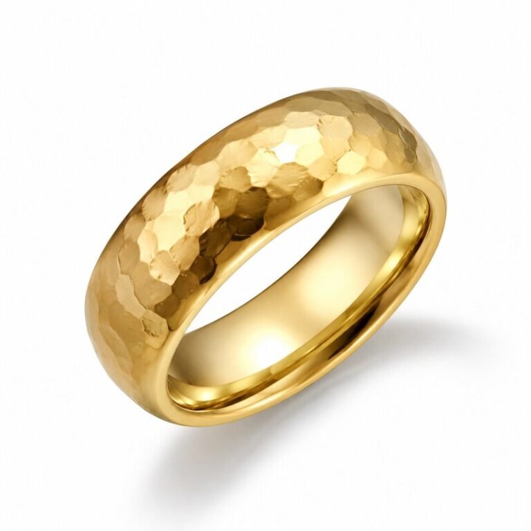 Unisex Gold Hammered Wedding Band - main view