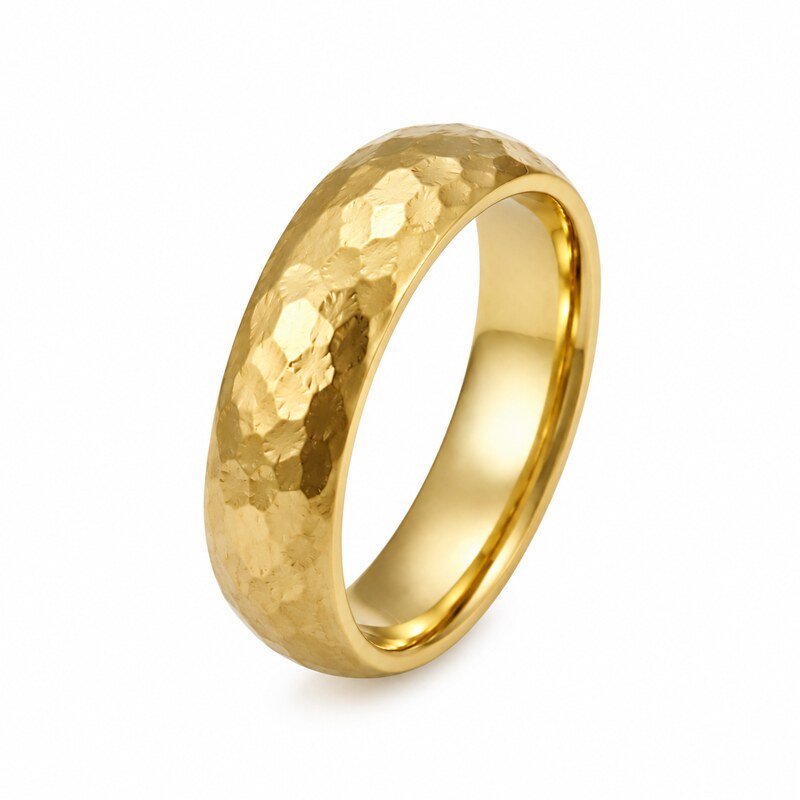 Unisex Gold Hammered Wedding Band - side view view