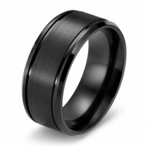 Men’s Black Grooved Wedding Band
