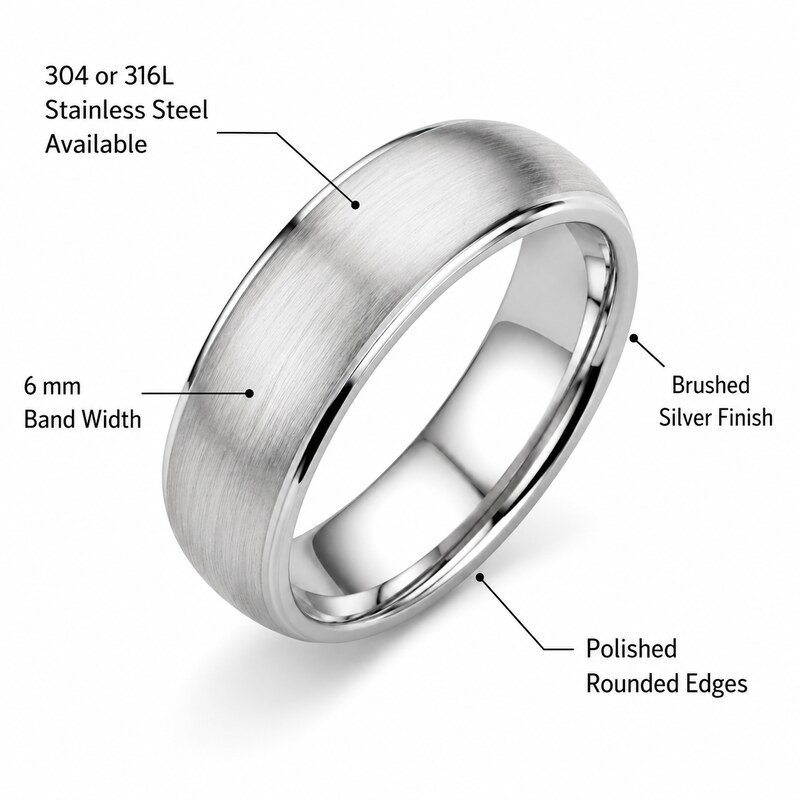 Unisex Silver Brushed Dome Band - specifications view