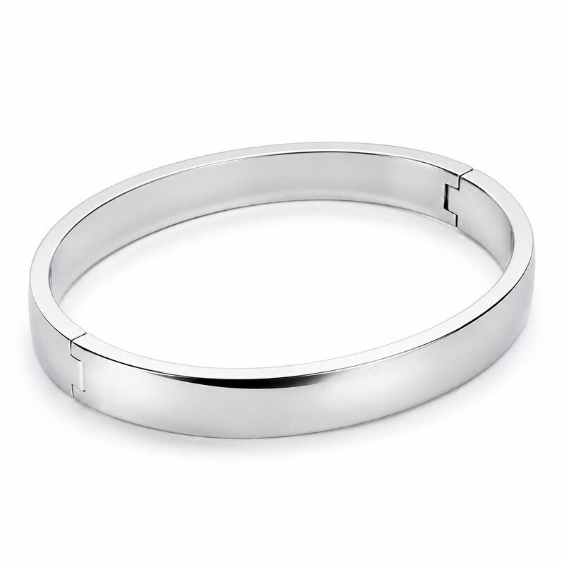 Hinged stainless steel bangle 45 degree view