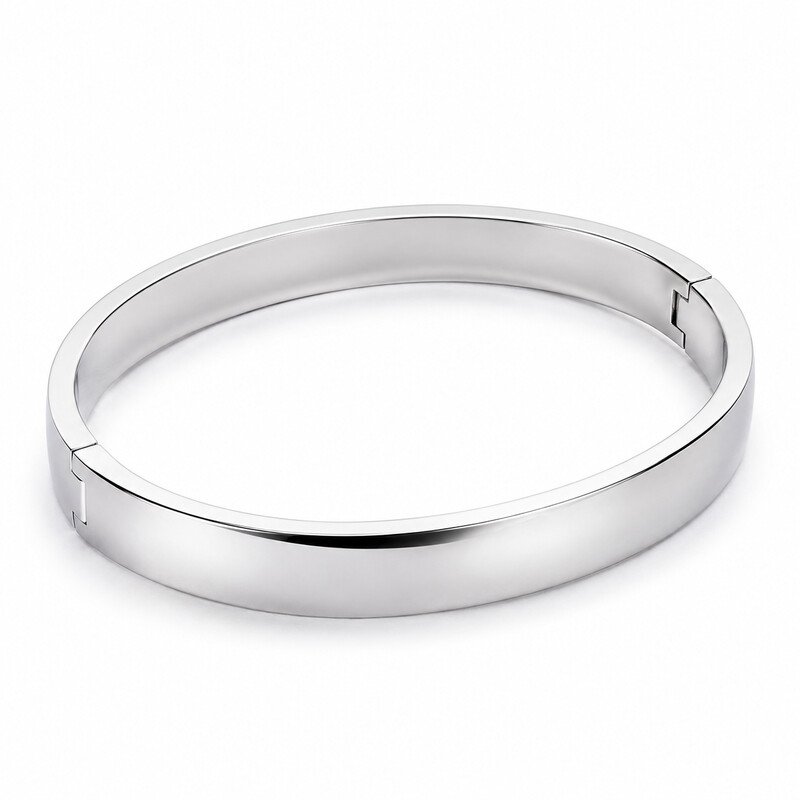 Polished stainless steel bangle front view