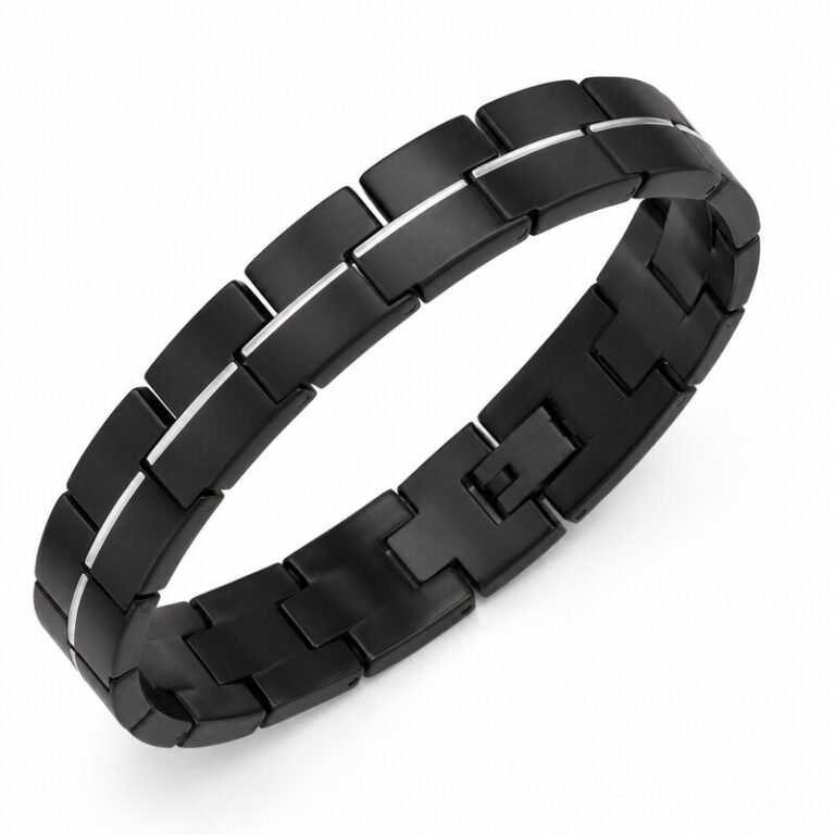 Mens black stainless steel bracelet front view
