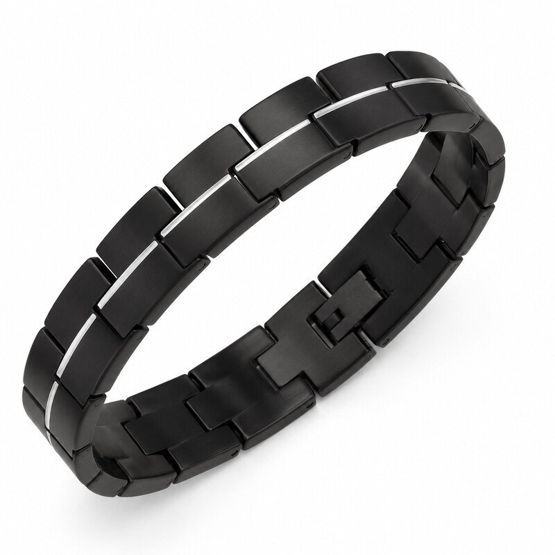 Mens black stainless steel bracelet front view