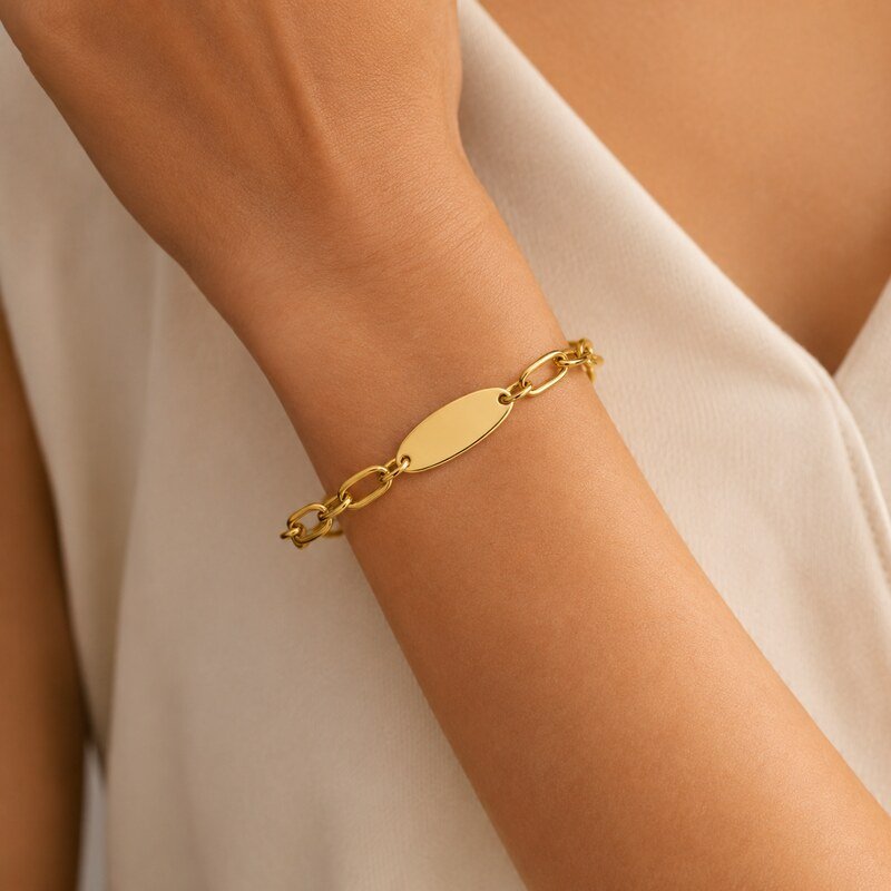 Gold stainless steel bracelet for women worn naturally on the wrist
