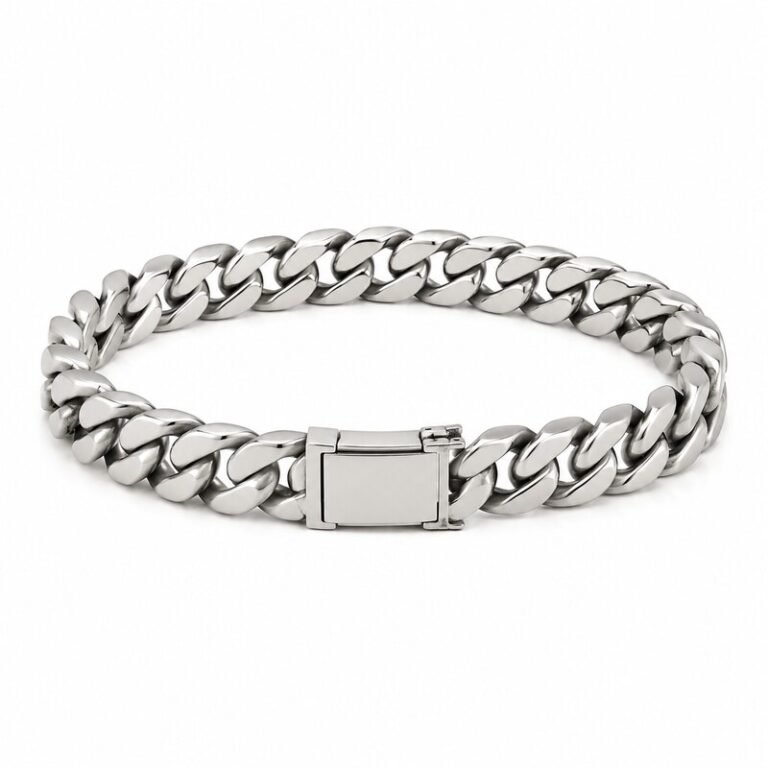 Polished 316L stainless steel Cuban link bracelet with secure box clasp