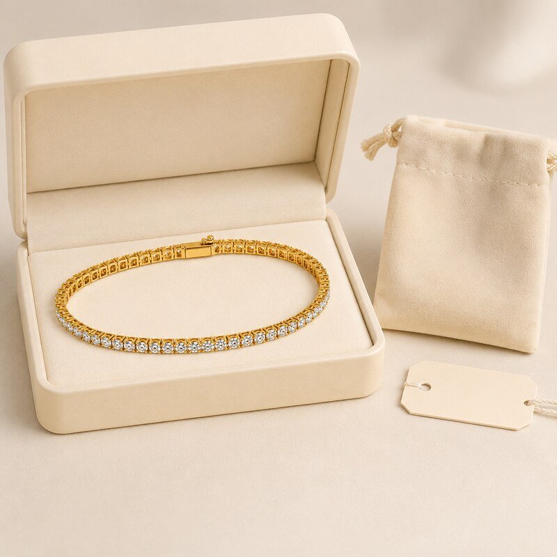 Custom gold stainless steel tennis bracelet with blank OEM jewelry packaging