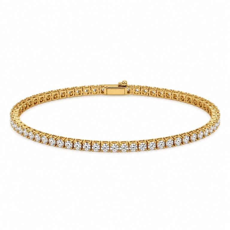 Women's gold 316L stainless steel tennis bracelet with clear round CZ stones