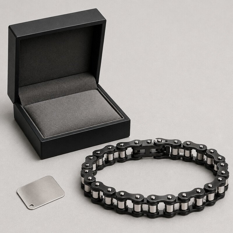 Custom OEM motorcycle chain bracelet with unbranded jewelry packaging