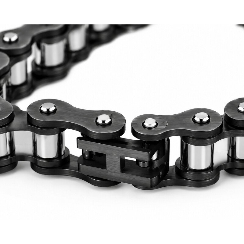 Motorcycle chain bracelet hidden safety clasp and link detail