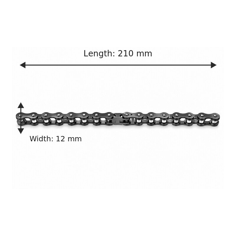 Stainless steel motorcycle chain bracelet 210 mm length and 12 mm width size guide