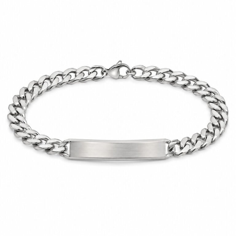 Men's stainless steel ID bracelet with blank engraving plate front view