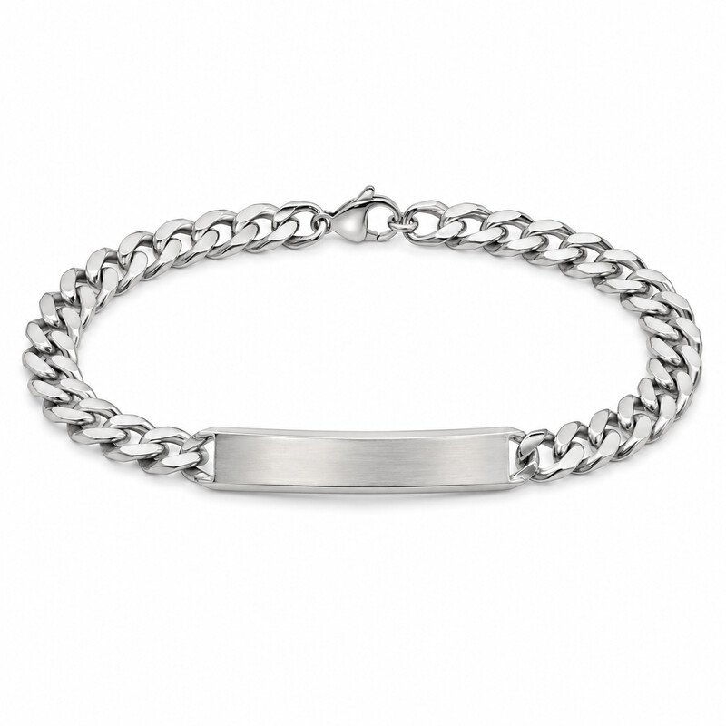 Men's stainless steel ID bracelet with blank engraving plate front view