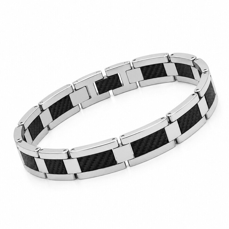 Carbon fiber stainless steel bracelet 45 degree view
