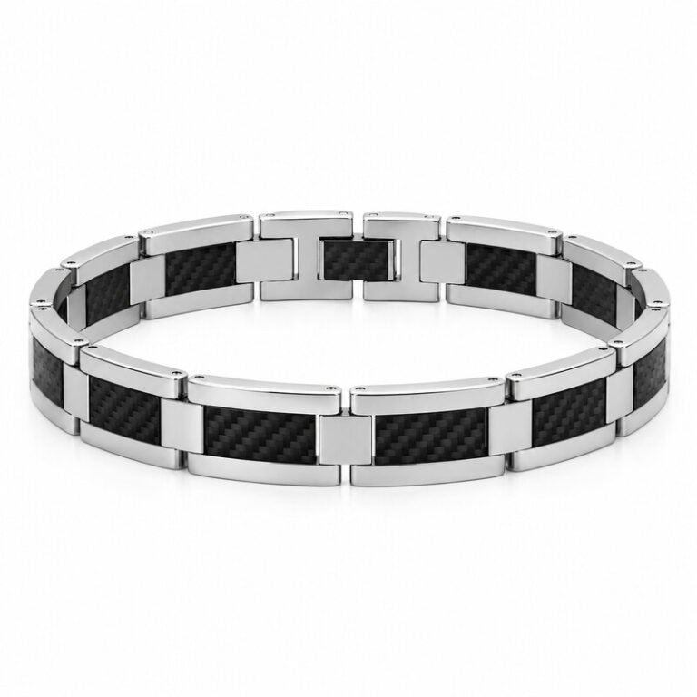 Men's carbon fiber stainless steel bracelet front view
