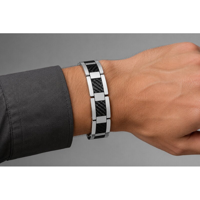 Men's carbon fiber stainless steel bracelet worn on wrist