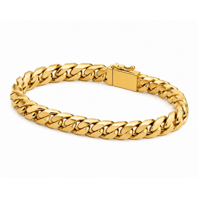 Gold curb chain bracelet 45 degree view