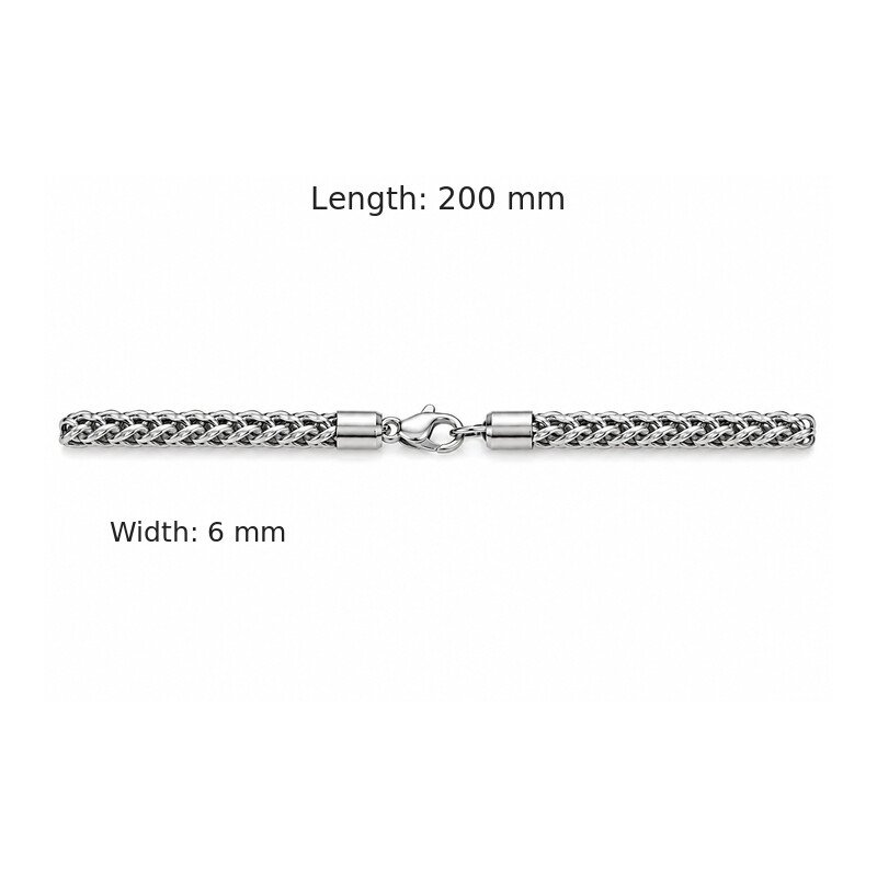Foxtail bracelet 200 mm length and 6 mm width size guide