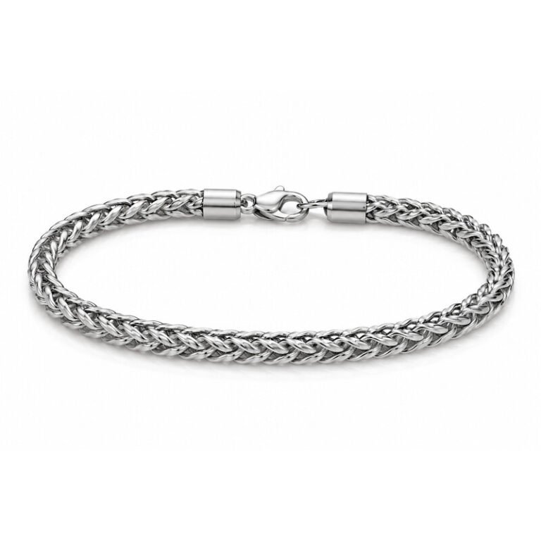 Silver stainless steel foxtail bracelet front view
