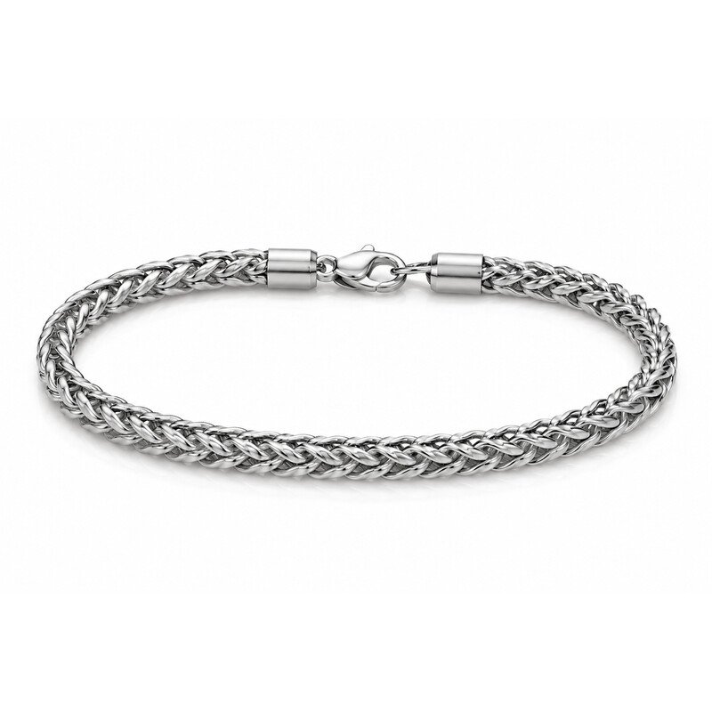Silver stainless steel foxtail bracelet front view