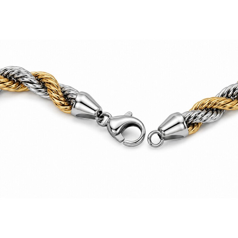 Two tone rope chain bracelet lobster clasp detail